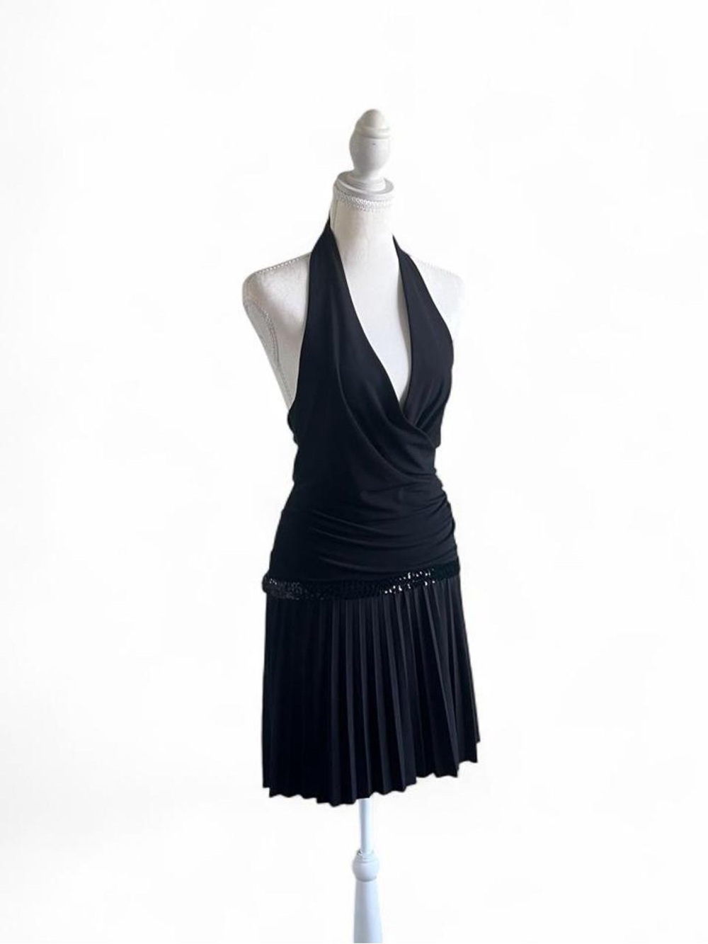 B Darlin Black Halter Pleated Mini Dress